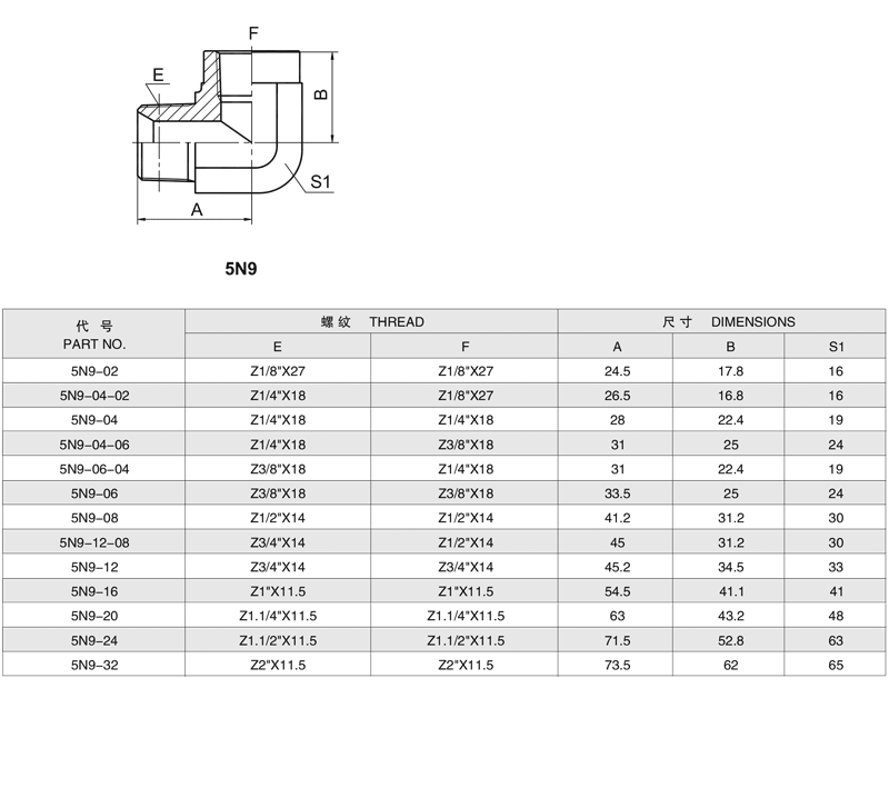 5N9 90°彎布錐管外螺紋布錐管內(nèi)螺紋